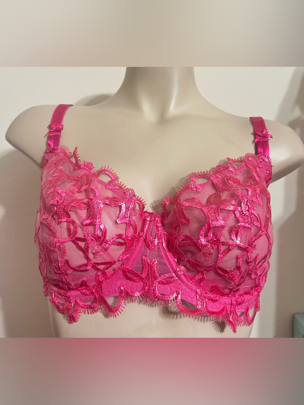 Victoria's Secret Bra Pink Embroidered Hearts Unlined Bra Mesh 36DD NWT